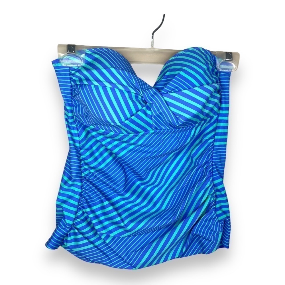 SMALL CATALINA BLUE TEAL STRIPED SWIM TOP STRAPLESS SWIMWEAR RETRO